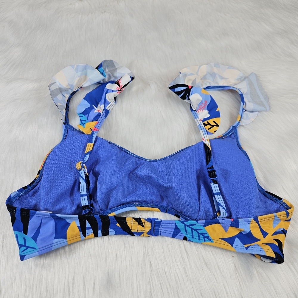 Blue Floral Ruffle Bikini Top - Picture 6 of 9